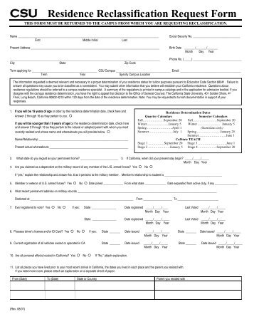 CSU Residence Reclassification Request Form
