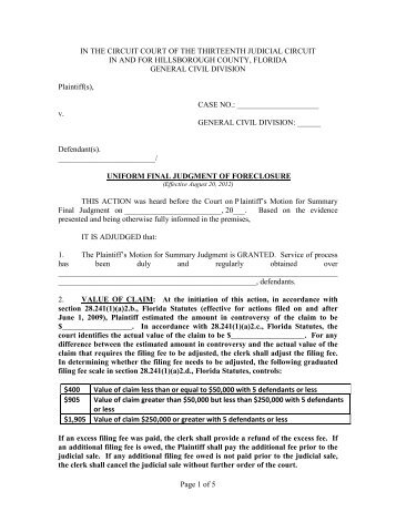 Uniform Final Judgment of Foreclosure - Thirteenth Judicial Circuit