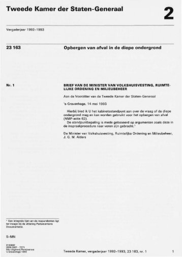 Brief van minister 'Opbergen van afval in de diepe ondergrond' [pdf]