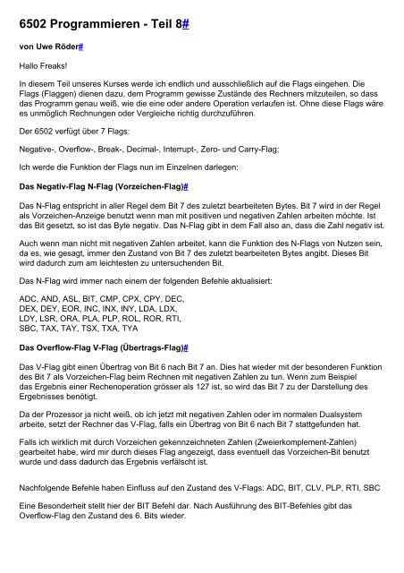 6502 Programmieren - Teil 8# - Strotmann.de