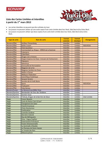 Liste des Cartes LimitÃƒÂ©es et Interdites ÃƒÂ  partir du 1 mars ... - Yu-Gi-Oh!