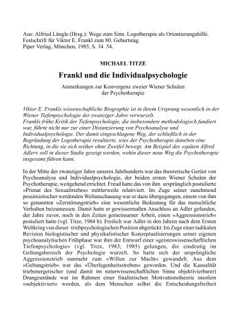 Frankl und die Individualpsychologie