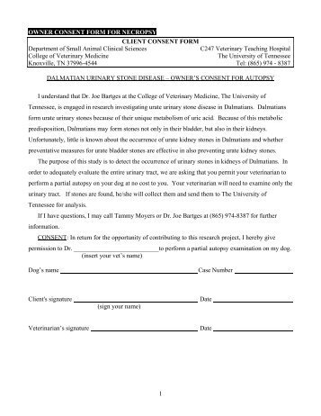 Owner consent form for necropsy