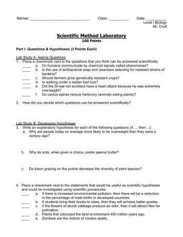 Scientific Method Lab - Level I - Mr. Croft's