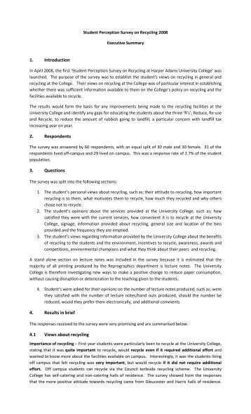 Student Perception Survey on Recycling 2008 - Harper Adams ...