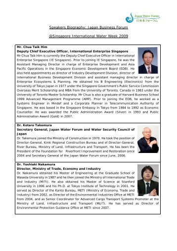 Speakers Biography: Japan Business Forum @Singapore International ...