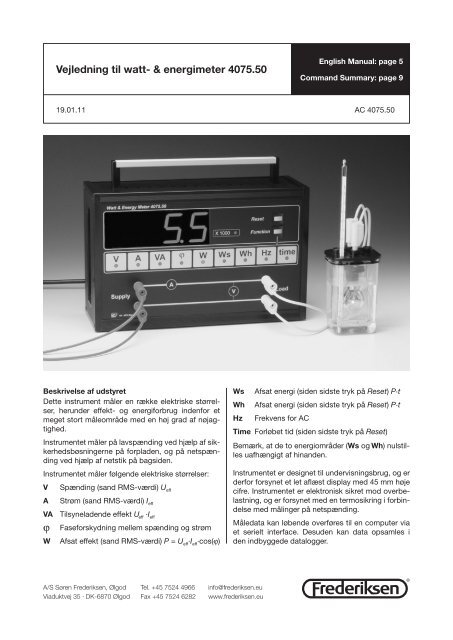 Vejledning til watt- & energimeter 4075.50 - Frederiksen