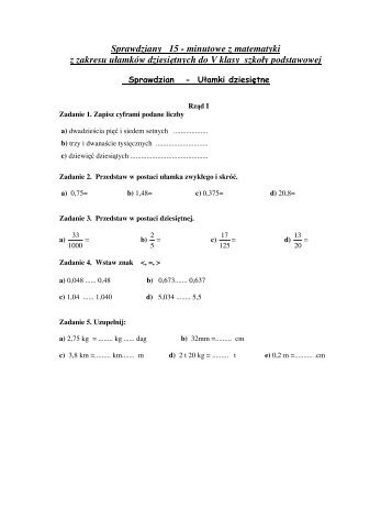 Sprawdziany 15 - minutowe z matematyki z zakresu uÅamkÃ³w ...