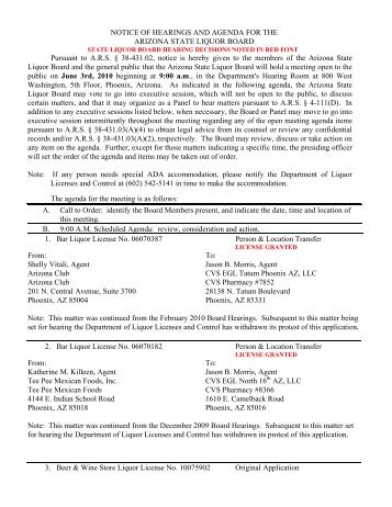 notice of hearing of the - Arizona Department of Liquor Licenses and ...