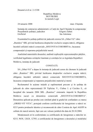 Dosarul civil nr. 2-15/08 Republica Moldova HOTÄRÃRE Ã®n ... - agepi