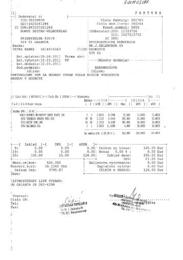 â(1) F A K T U R A - PsychiatrickÃ¡ nemocnica Hronovce