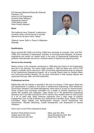 Prof. Selamat's further particulars - School of Civil Engineering - USM