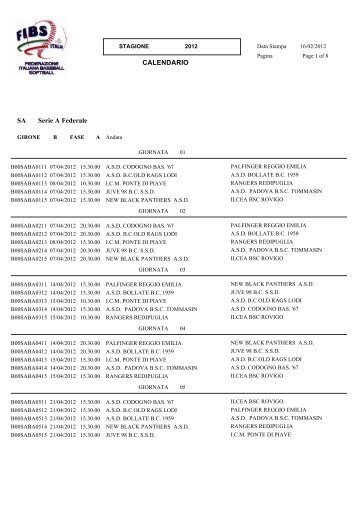 Calendario Baseball Rovigo - RovigoOggi.it