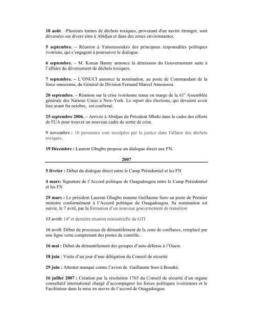 La chronologie des Ã©vÃ©nements depuis le 19 septembre 2002 - Onuci