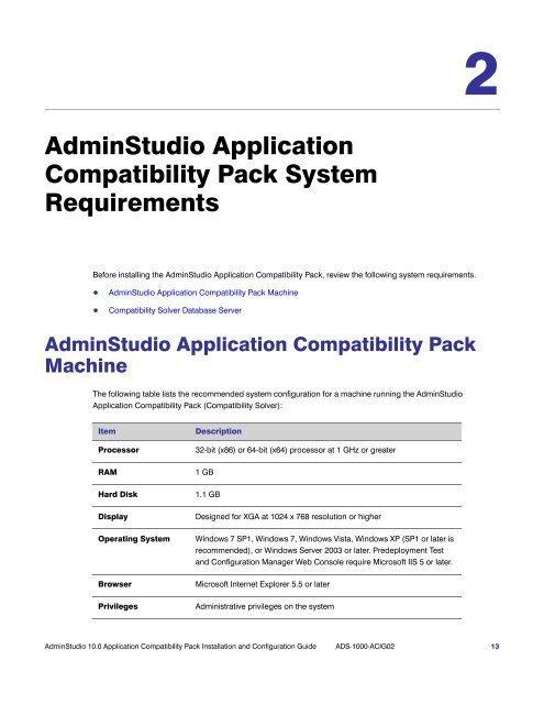 AdminStudio 10.0 Application Compatibility Pack Installation and ...