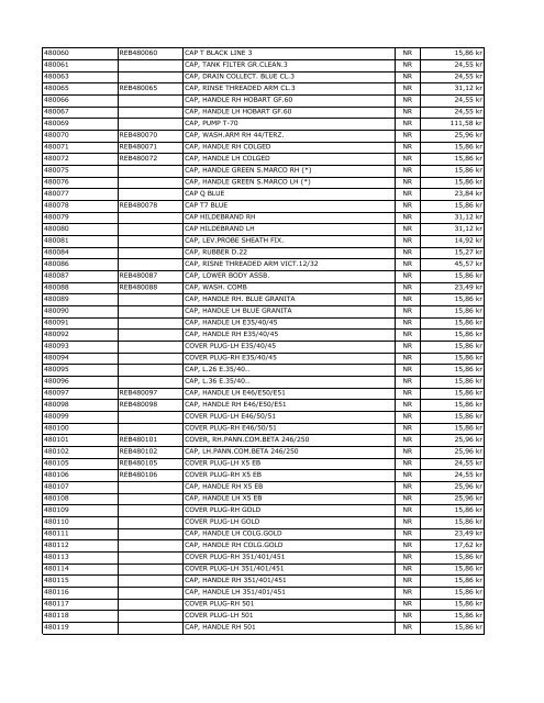 Prislista reservdelar elettrobar. - Diskbolaget