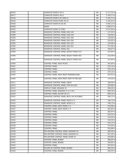 Prislista reservdelar elettrobar. - Diskbolaget