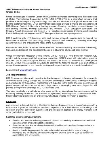 UTRCI Research Scientist, Power Electronics Grade: L6-L5 United ...