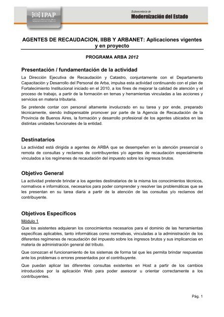 Programa Agentes de RecaudaciÃ³n, IIBB Y ARBANET. Aplicaciones ...