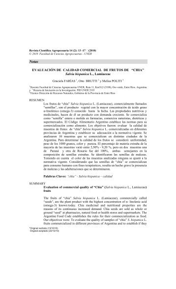 Evaluacion de calidad comercial de frutos de Chia - Facultad de ...