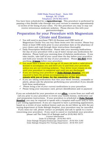 Preparation for your Procedure with Magnesium Citrate and Enemas