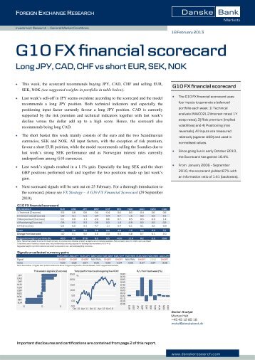 G10 FX Financial Scorecard - Danske Analyse - Danske Bank