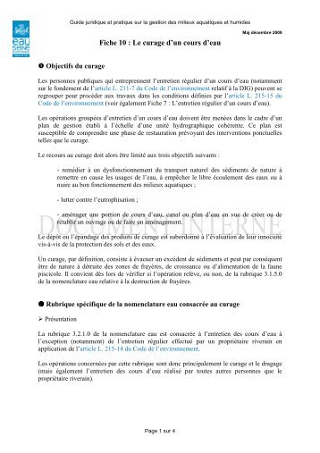 Fiche 10 Le curage d'un cours d'eau - Agence de l'Eau Seine ...
