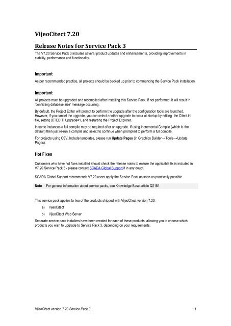 VijeoCitect 7.20 Release Notes for Service Pack 3 - Schneider Electric