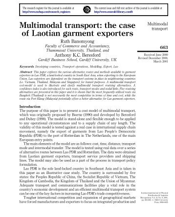 Multimodal transport: the case of Laotian garment exporters