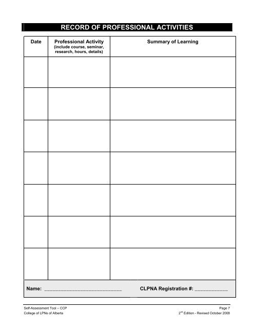 Self-Assessment Tool - College of Licensed Practical Nurses of ...