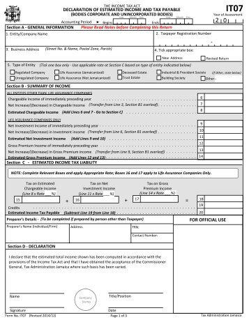 DECLARATION OF ESTIMATED INCOME AND TAX PAYABLE