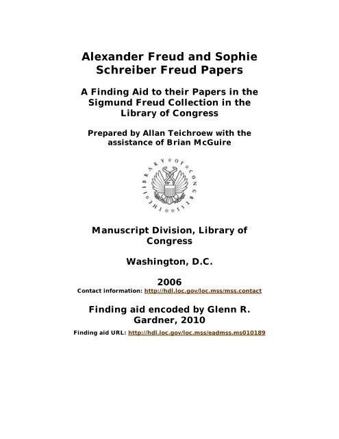 Alexander Freud and Sophie Schreiber Freud Papers - Library of ...