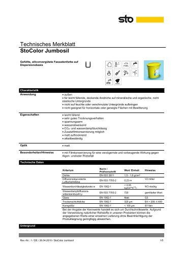 Technisches Merkblatt StoColor Jumbosil - baubook