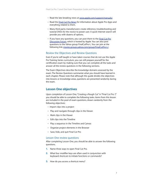 Final Cut Pro 7 Level One - Training and Certification - Apple