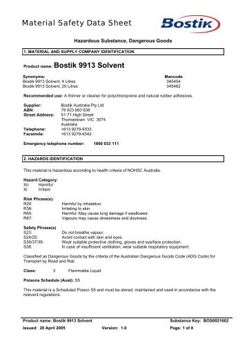 Bostik 9913 Solvent - All Fasteners