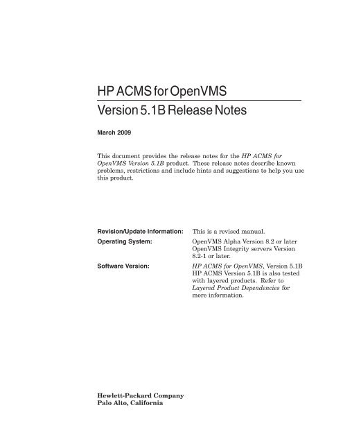 HP ACMS for OpenVMS Version 5.1B Release Notes