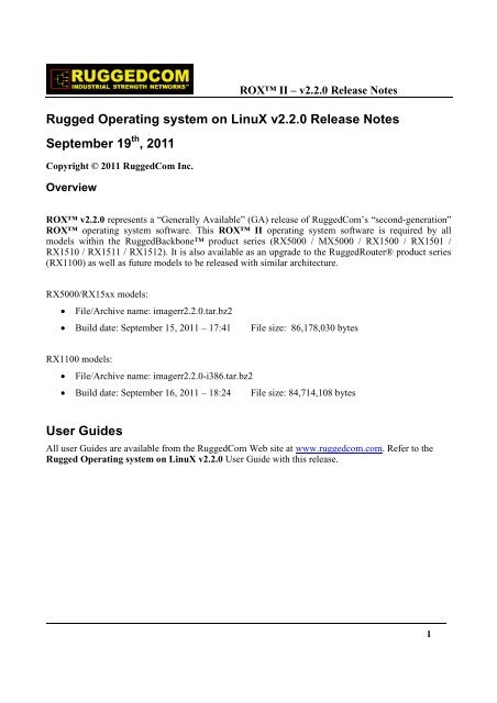 Rugged Operating system on LinuX v2.2.0 Release ... - RuggedCom