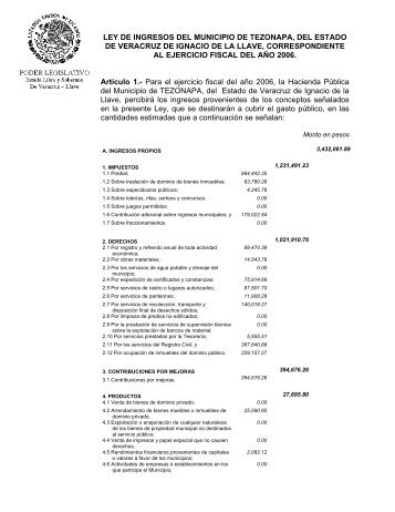 ley de ingresos del municipio de tezonapa, del estado de veracruz ...