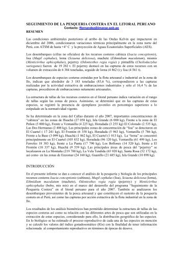 seguimiento de la pesquerÃ­a costera en el litoral peruano - Imarpe