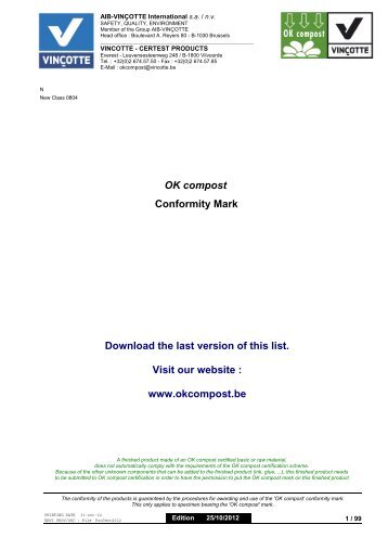 OK compost Eindprodukten C.3. - VINÇOTTE - OK compost