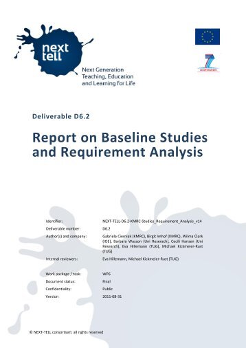 Report on Baseline Studies and Requirement Analysis - NEXT-TELL