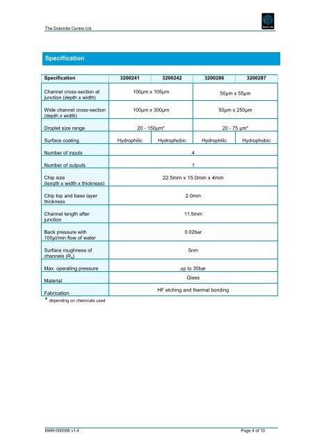 datasheet - Dolomite Microfluidics