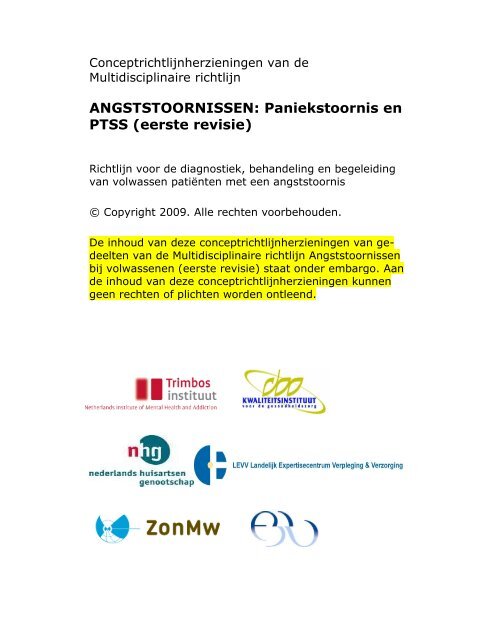 ANGSTSTOORNISSEN: Paniekstoornis en PTSS ... - GGZ-richtlijnen
