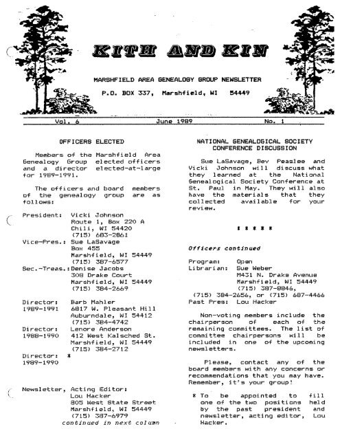 June 1989 - Marshfield Area Genealogy Group