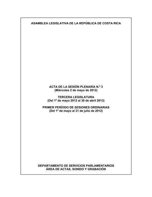 ASAMBLEA LEGISLATIVA DE LA REPÃƒÂšBLICA DE COSTA RICA