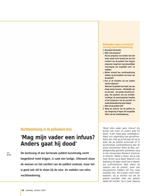 Vochttoediening in de palliatieve fase - Agora landelijk ...