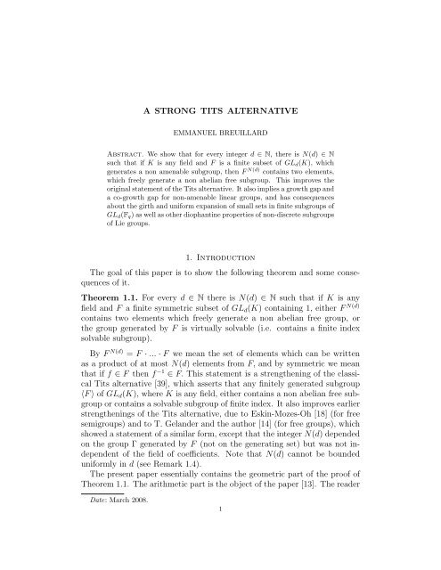 A STRONG TITS ALTERNATIVE 1. Introduction The goal of this ...