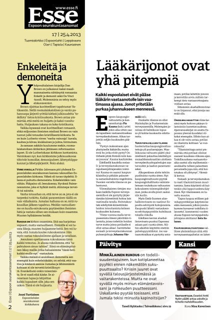 Esse 17/2013 (pdf) - Espoon seurakuntasanomat