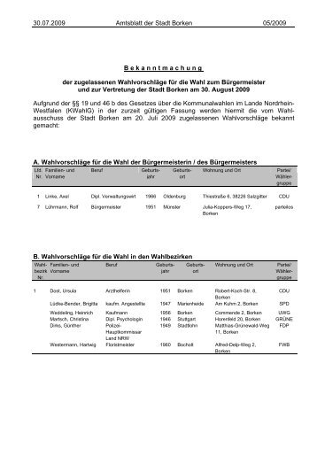 Bekanntmachung der zugelassenen Wahlvorschläge ... - Stadt Borken