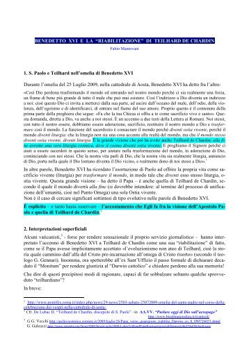 Benedetto XVI e la "riabilitazione" di Teilhard - Noosfera